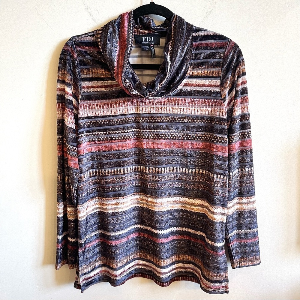 FDJ Striped Velvet Cowl Neck Top
